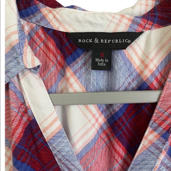 Rock & Republic Plaid T Shirt Midi Dress Womens Small Red Blue Short Sleeve - Picture 7 of 9